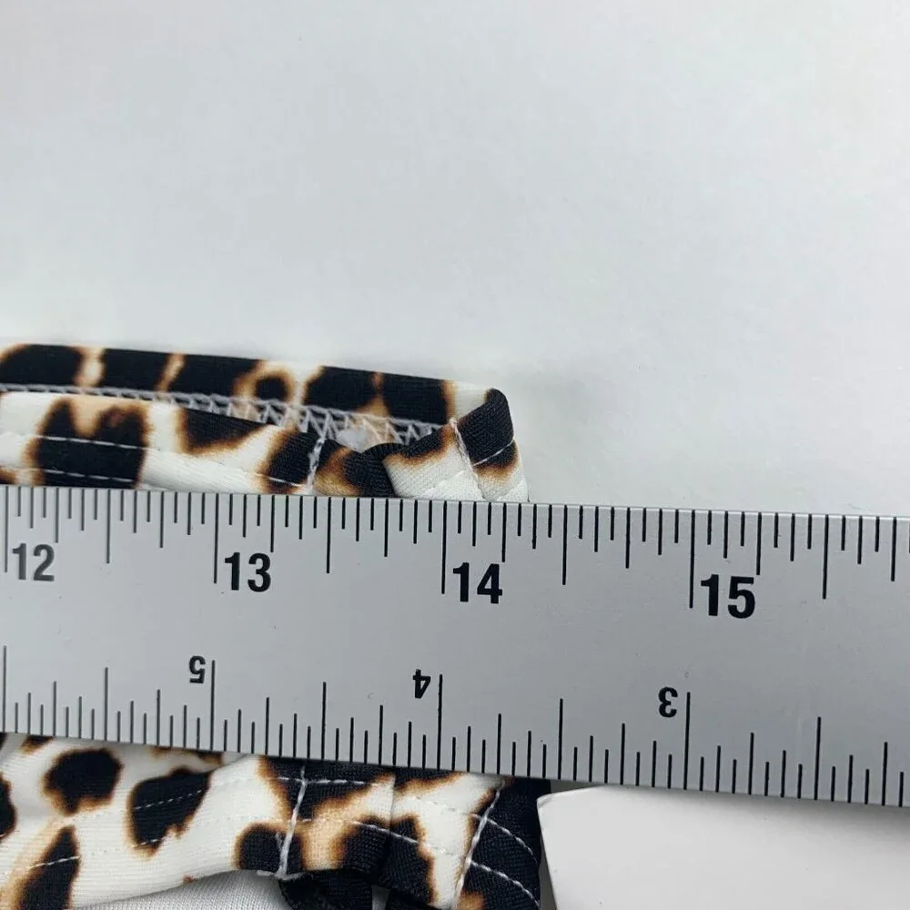 DKNY Bikini Bottom Women Small Beige Black Leopard Print Side-Tie Swimwear Beach